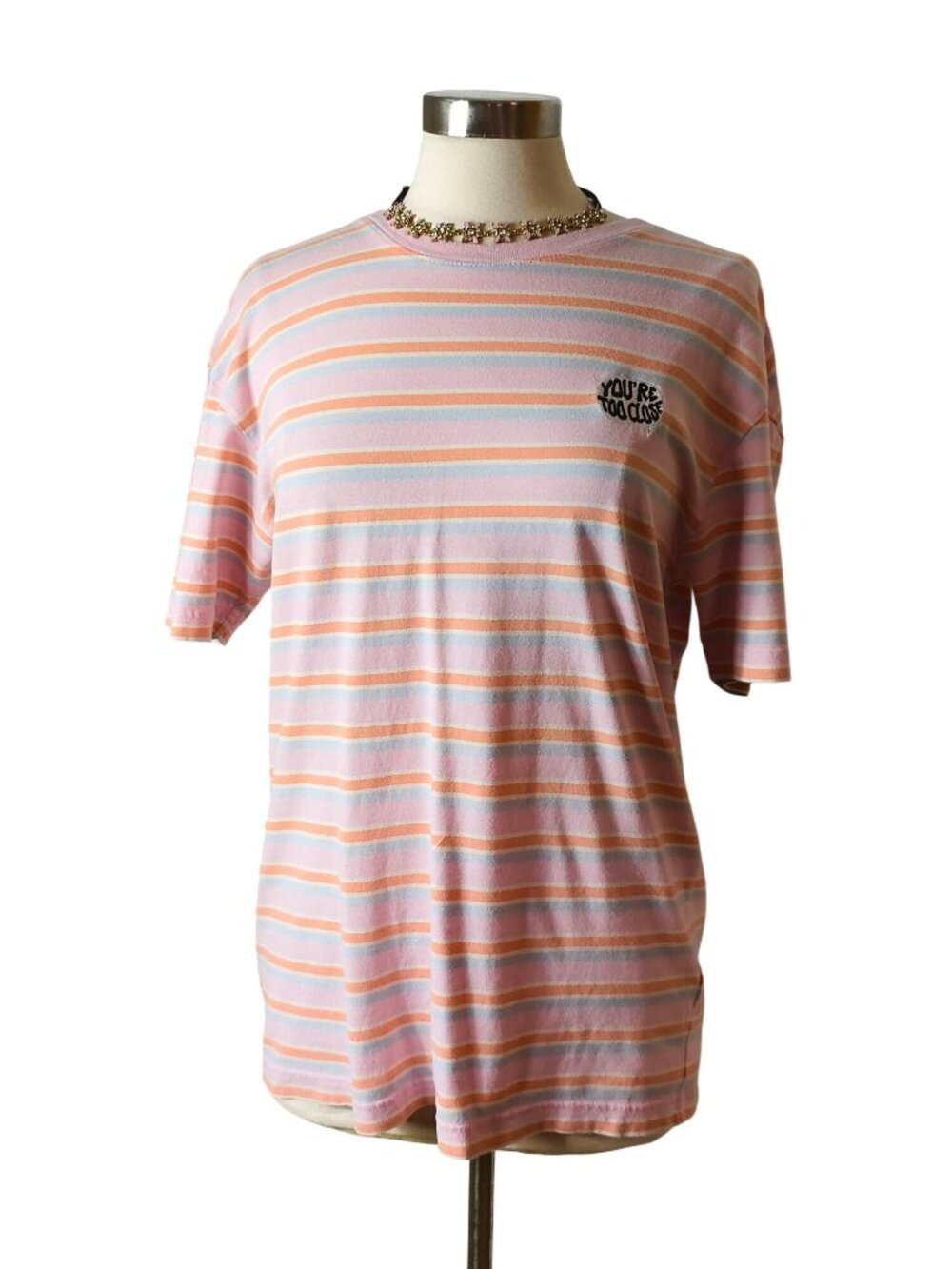 H&M Divided Womens S Tee Pastel You're Too Close Embroidery Casual Preppy Relax